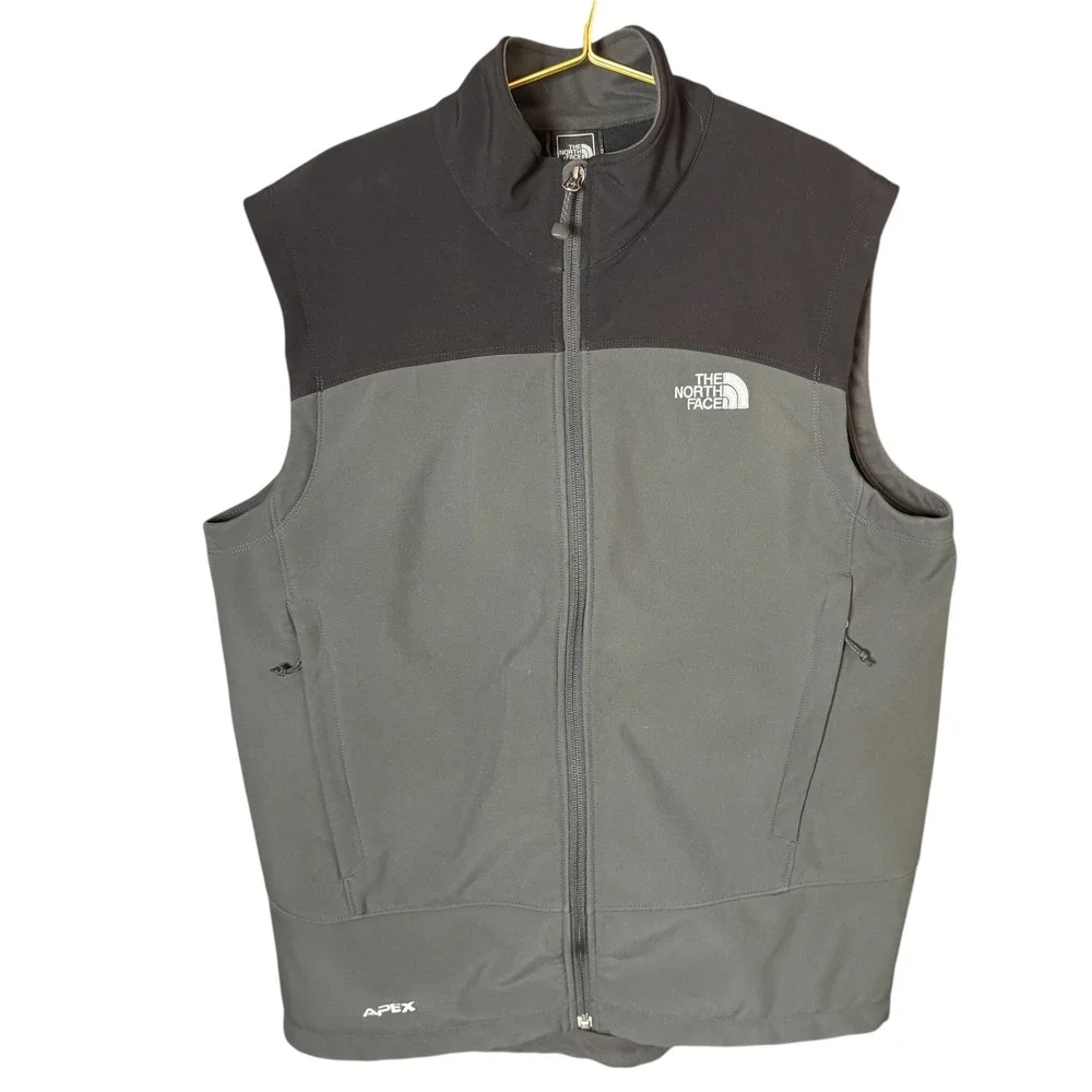The North Face Apex Mens Soft shell Vest Gray‎ Black Full Zip Lined Outdoor L